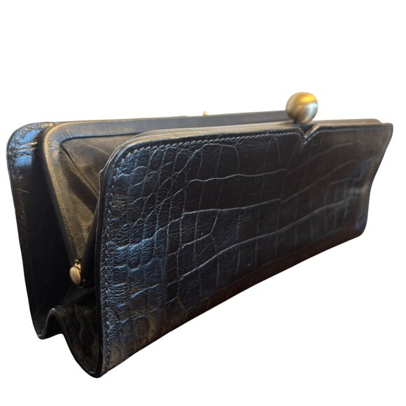 Y2K Harolds Black Genuine Leather Croc-Embossed Clutch Wallet With Coin Closure - Picture 5 of 15